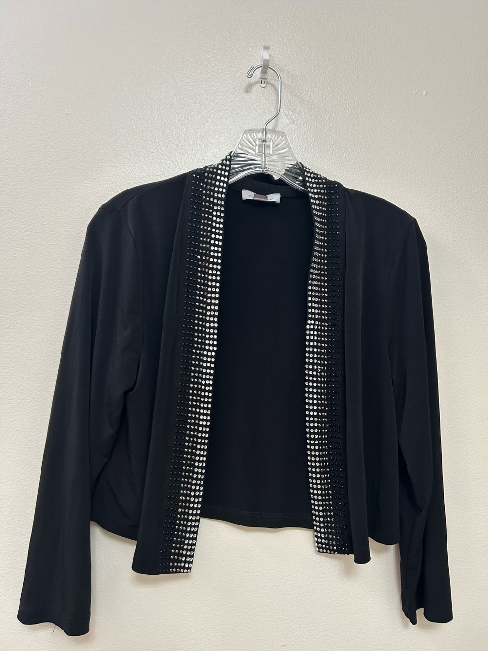 Calvin Klein Embellished Open-Front Black Cardigan Size-L